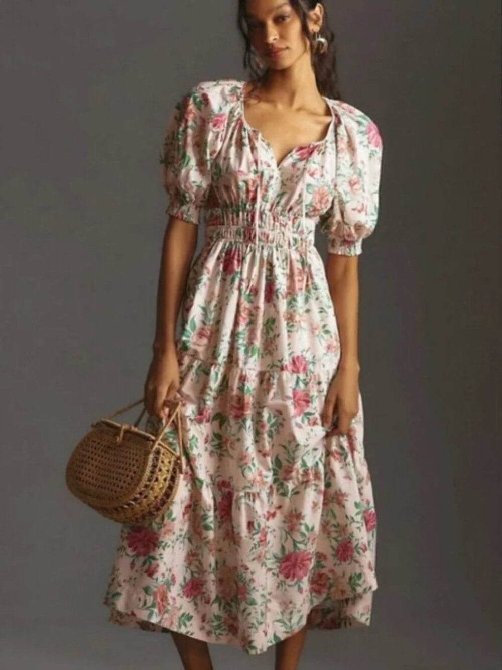 NWOT Anthropologie Somerset Maxi Puff Sleeve Floral Dress Sz M
